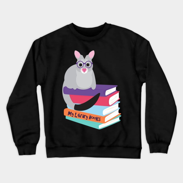 Kids library book bag with possum Crewneck Sweatshirt by creativemonsoon